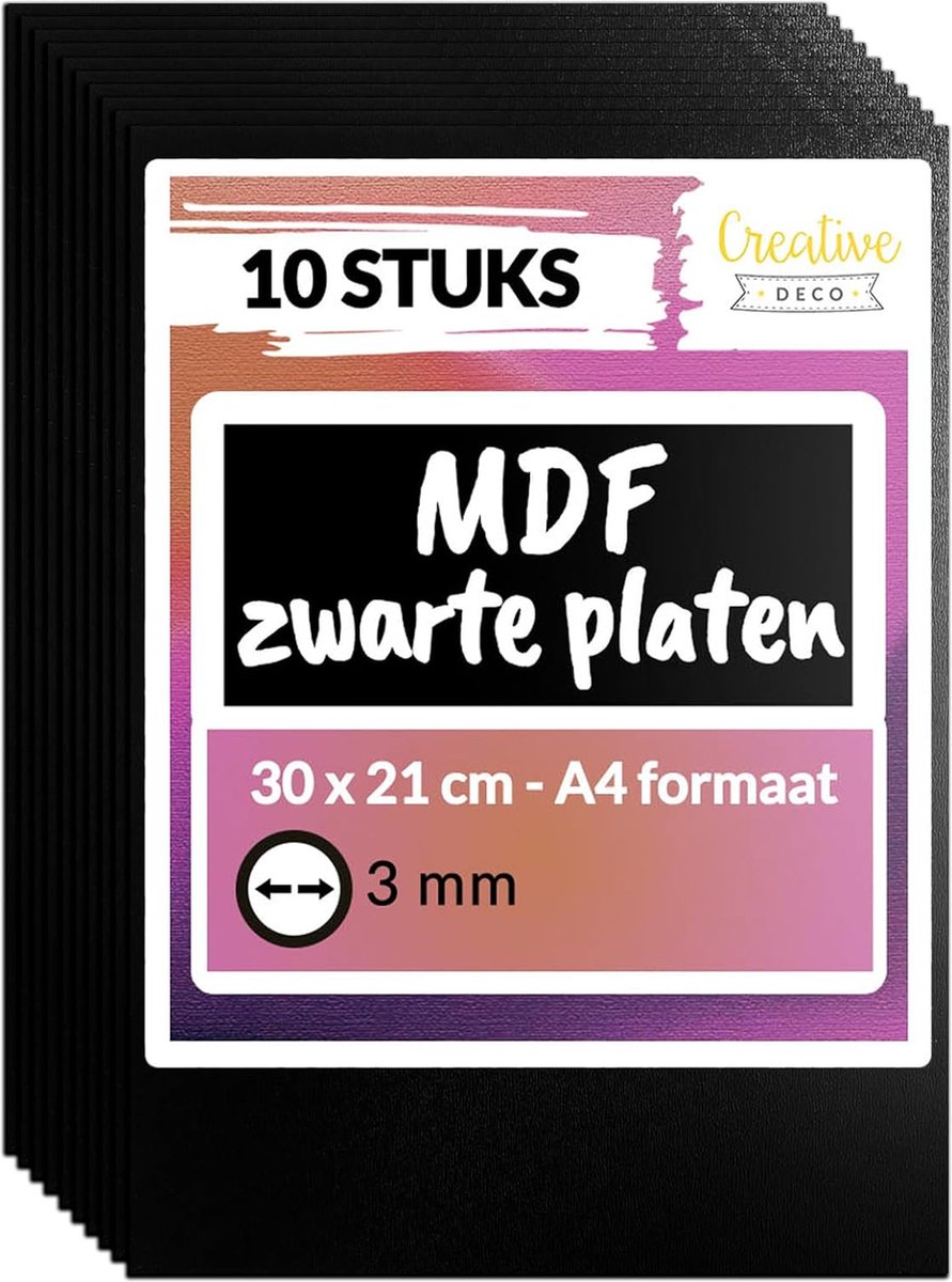 Creative Deco 10 x A4 MDF - Plaat Zwart | 300 x 210 x 3 mm | Perfect voor Lasersnijden, CNC - Frezen, Modelleren, Freeswerk, Figuurzagen